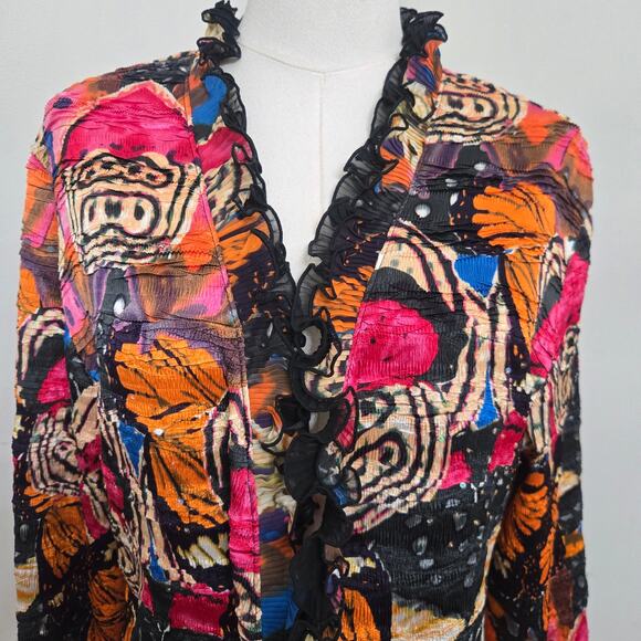 Alberto Makali Women Vtg 90s Y2K Eclectic Butterfly Crinkle Ruffle Cardigan XL - Picture 3 of 12